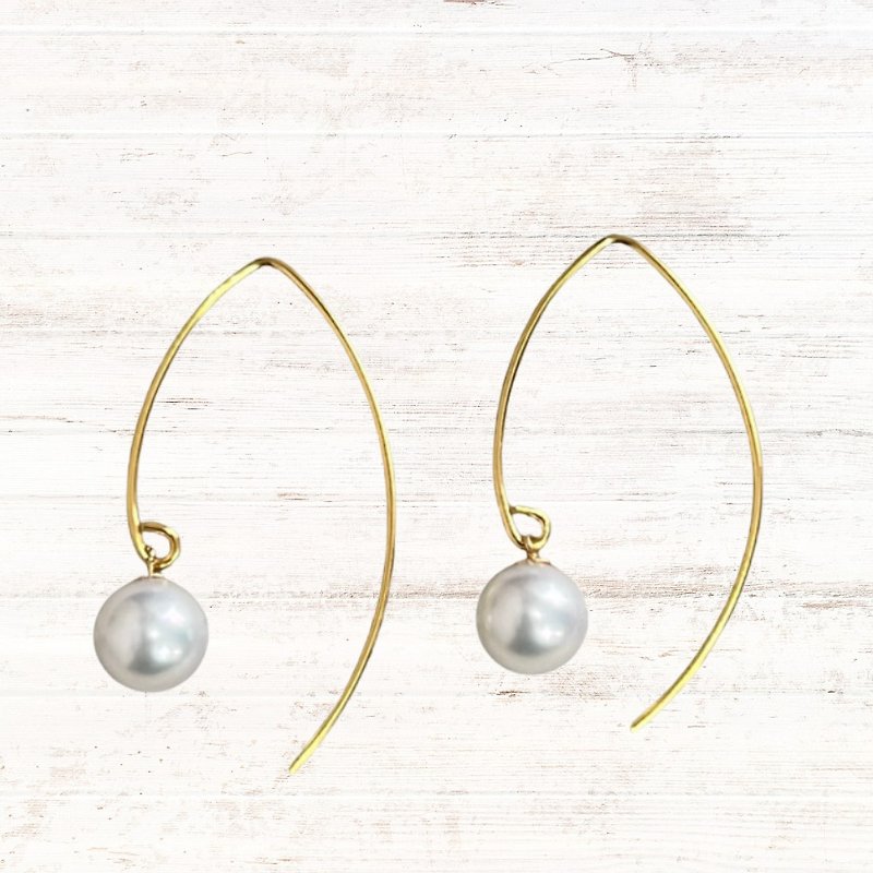 Akoya Pearl  V-shaped hook earrings 7-7.5/7.5-8/8-8.5/8.5-9 Iki Pearls K14GF - ต่างหู - ไข่มุก ขาว