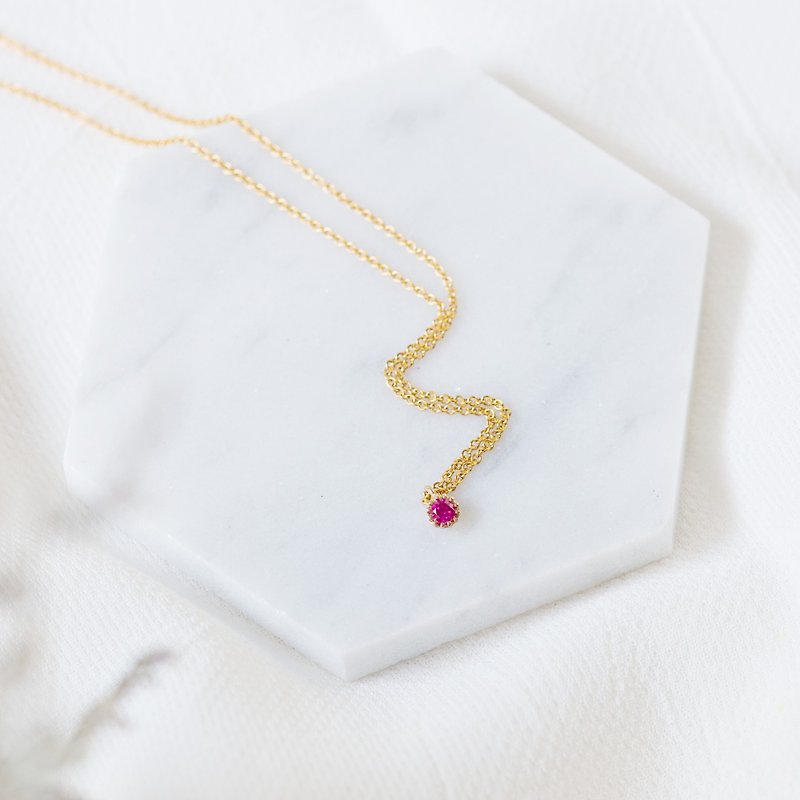 [Series] small round small round diamond drilling package 14K gold necklace - pink - Necklaces - Gemstone Red