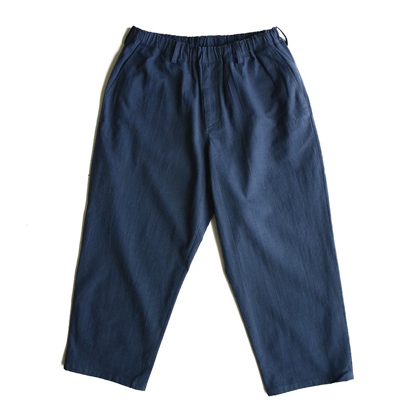 Washed cotton and linen wide pants - กางเกงขายาว - ผ้าฝ้าย/ผ้าลินิน สีน้ำเงิน