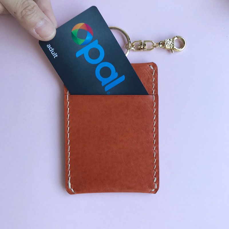 Bloom leather ticket card holder ID card holder leisure card holder // orange gold - ที่ใส่บัตรคล้องคอ - หนังแท้ สีส้ม