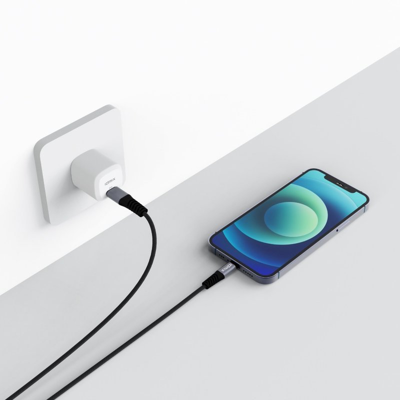 idmix PD20W 快充組合(C-MFI充電傳輸線+PD20W充電器) - 尿袋/行動電源/充電線 - 鋁合金 藍色