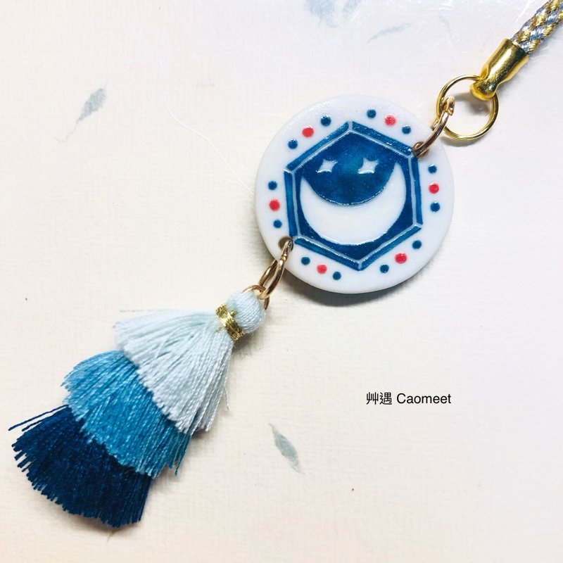 Ceramic hand-painted pendant dark blue series - Charms - Porcelain 