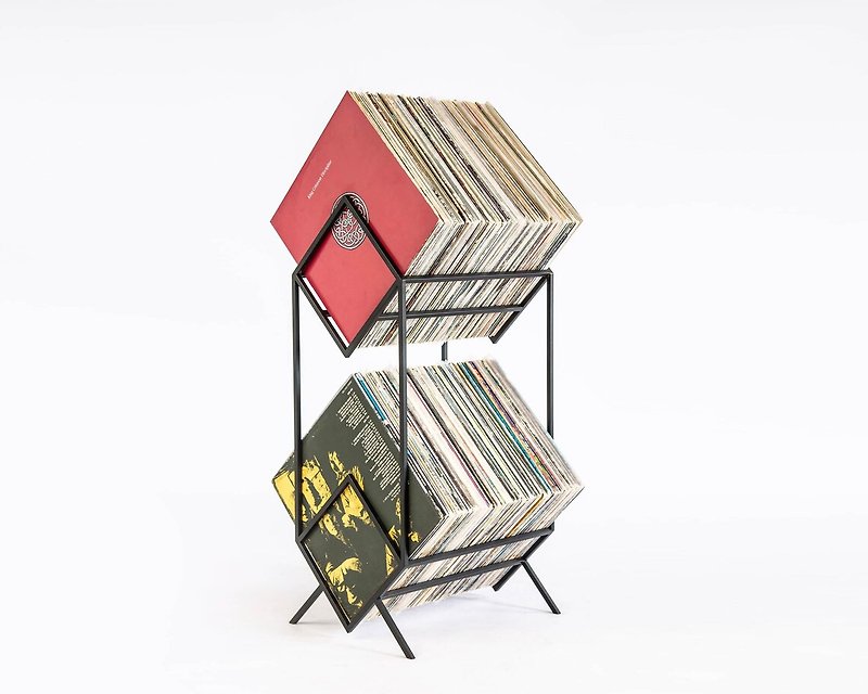 LP Storage, Records Stand, Double Deck for Vinyls. Gift for Vinyl Lover - กล่องเก็บของ - โลหะ สีดำ