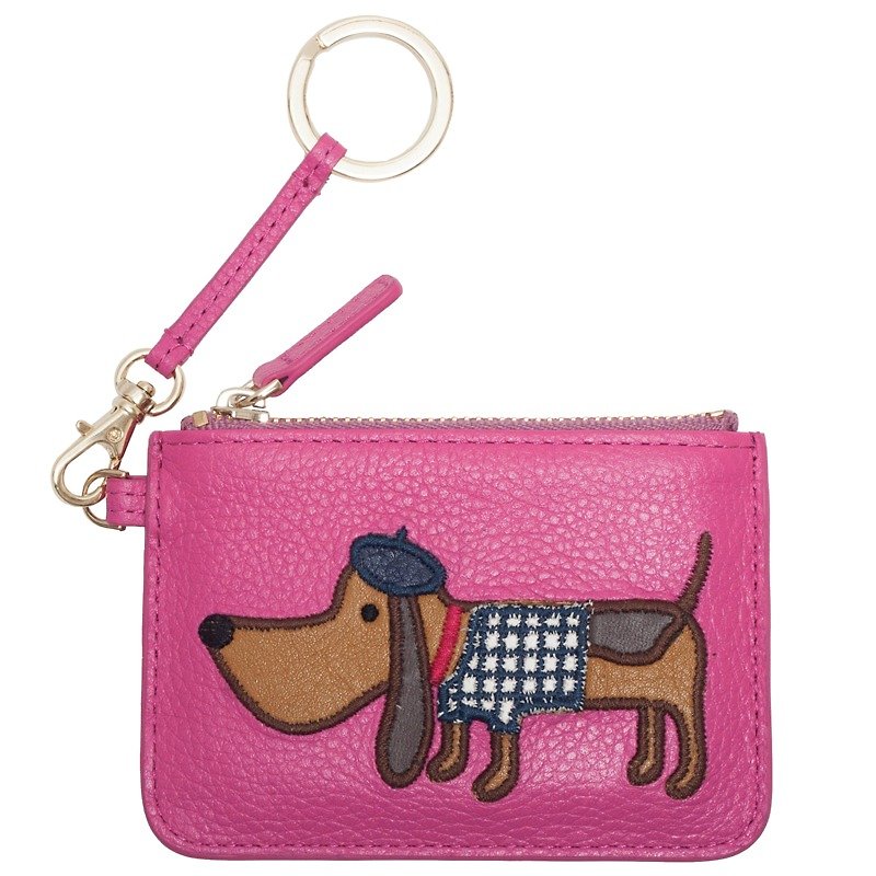 Parisian Doggie Card/Key Leather Pouch - Wallets - Genuine Leather Multicolor