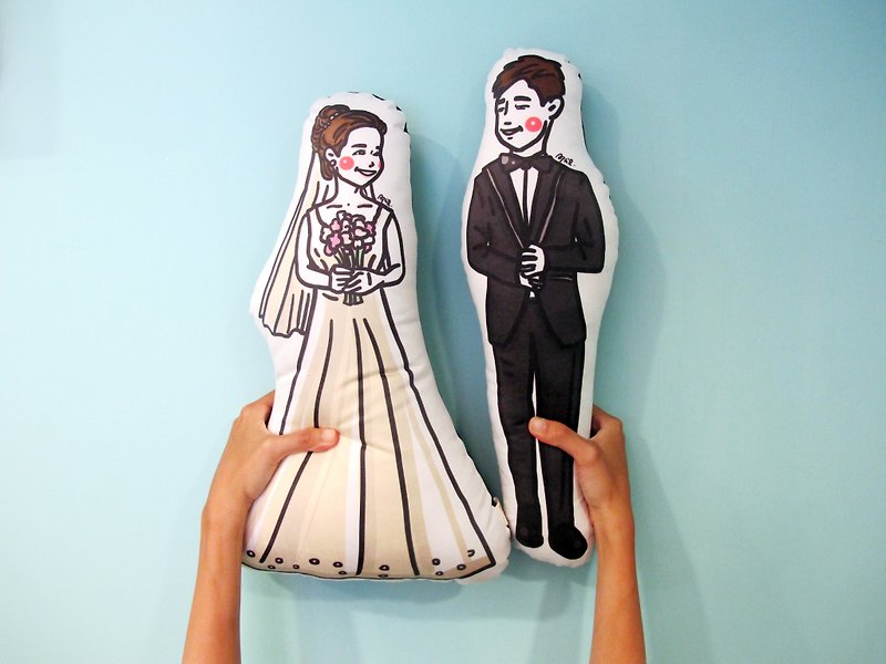 Wedding Gift ∣  customized illustration couple pillow - Pillows & Cushions - Other Materials 