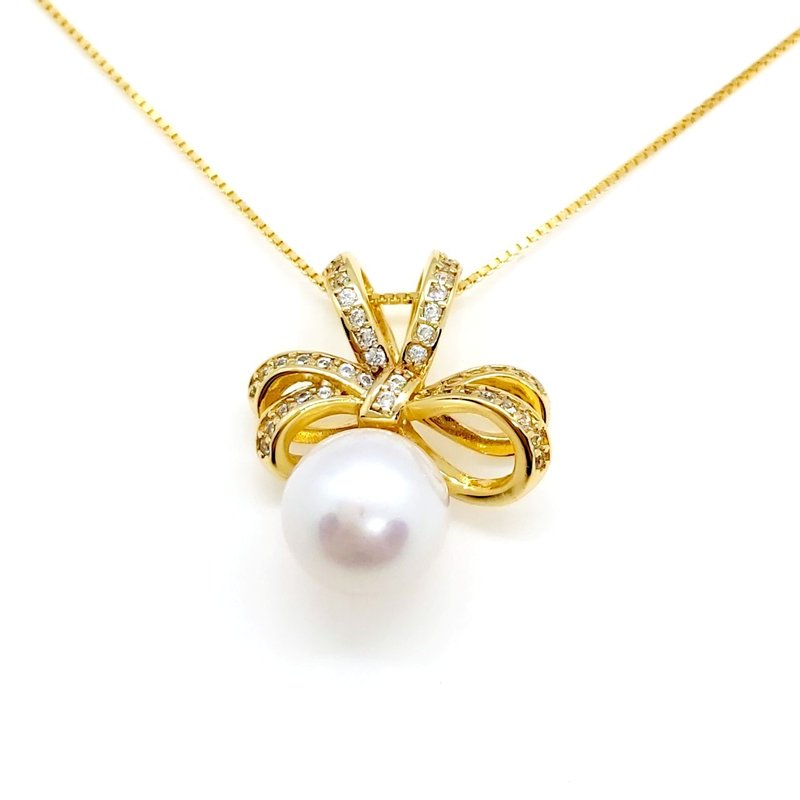 Ribbon Bowknot Freshwater Pearl Sterling Silver Necklace - สร้อยคอ - ไข่มุก 