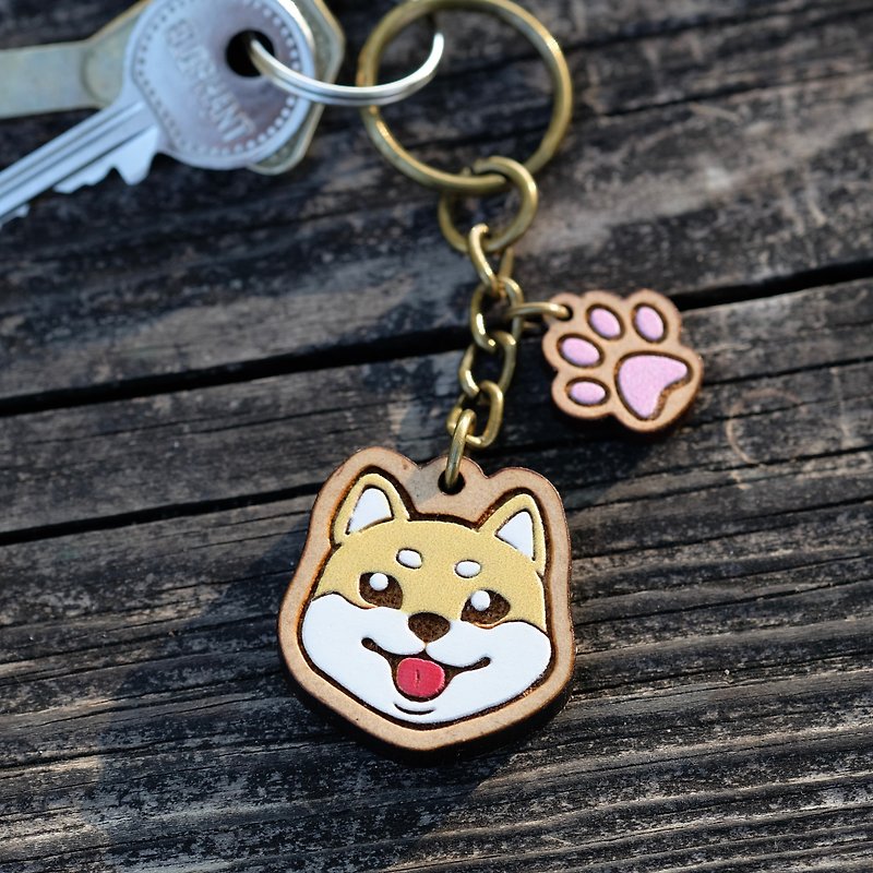 Painted Wooden key ring - Shiba Inu - Keychains - Wood Brown
