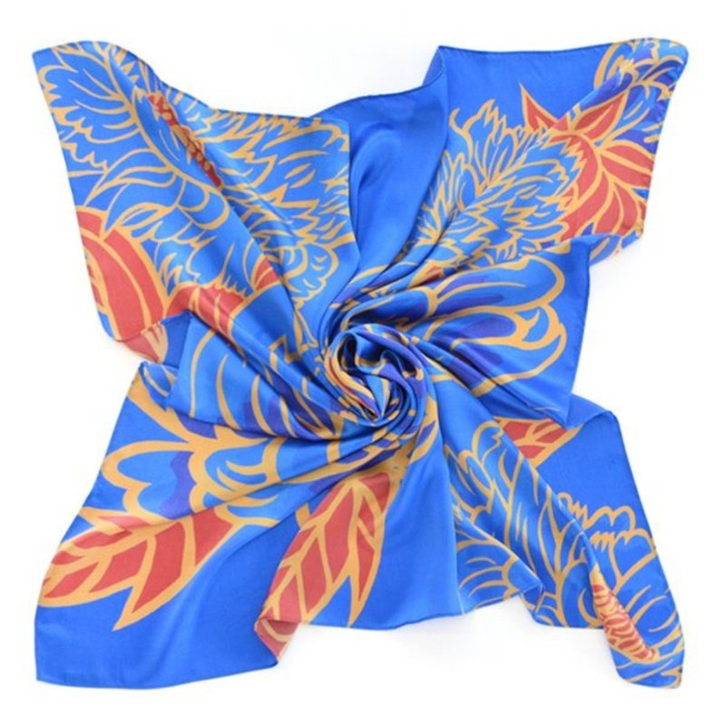 シルクスカーフ - Blue Peony - スカーフ - シルク・絹 ブルー