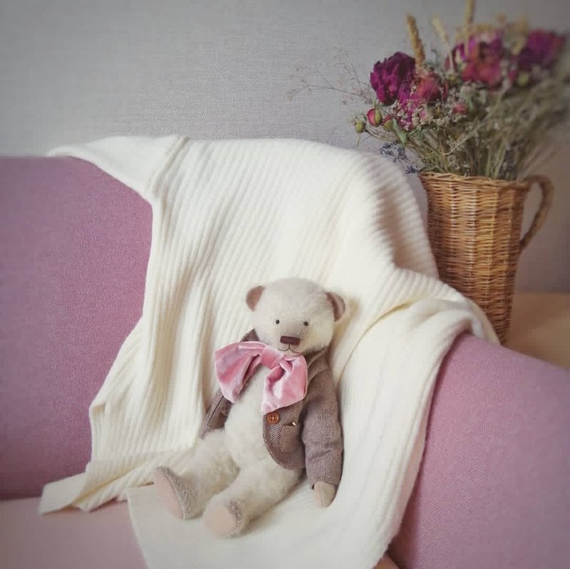 White Teddy Bear Rune, Mohair Vintage Teddy Bear - ตุ๊กตา - วัสดุอื่นๆ 