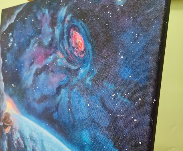 油絵 宇宙と二人きり 空間。天の川。ファンタジー。シュル