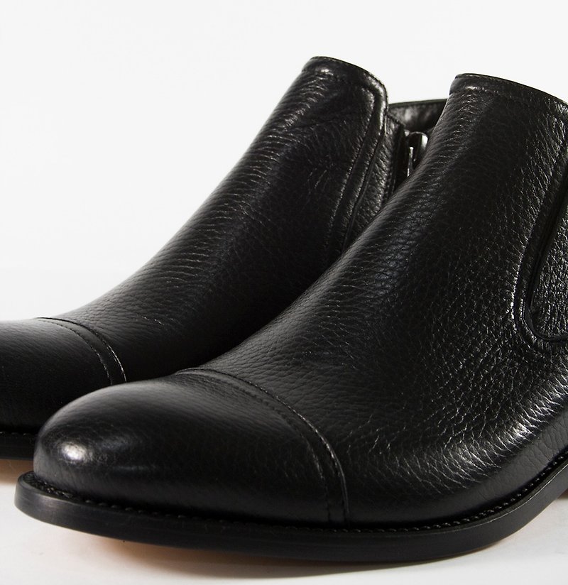Men's Deer Leather Zipper Ankle Boots - Men's Boots - Genuine Leather Black