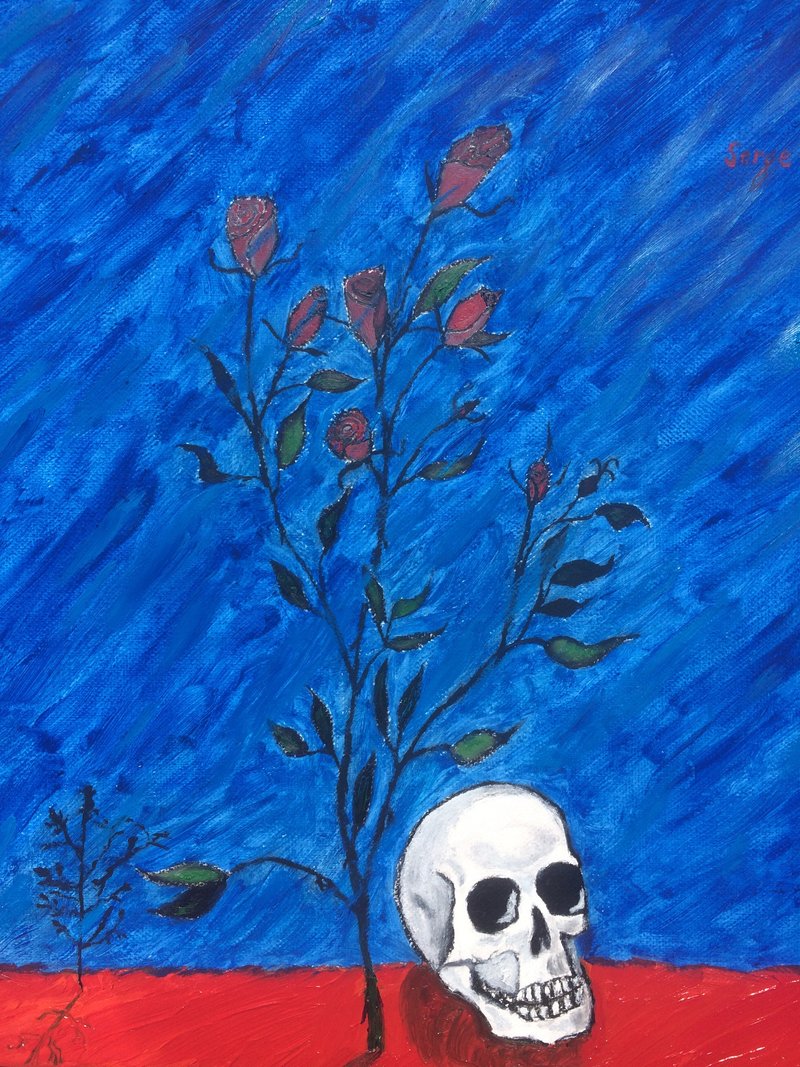Gothic home decor Vanitas. Still life with a skull and rose Art 靜物 原畫 - 壁貼/牆壁裝飾 - 其他材質 多色