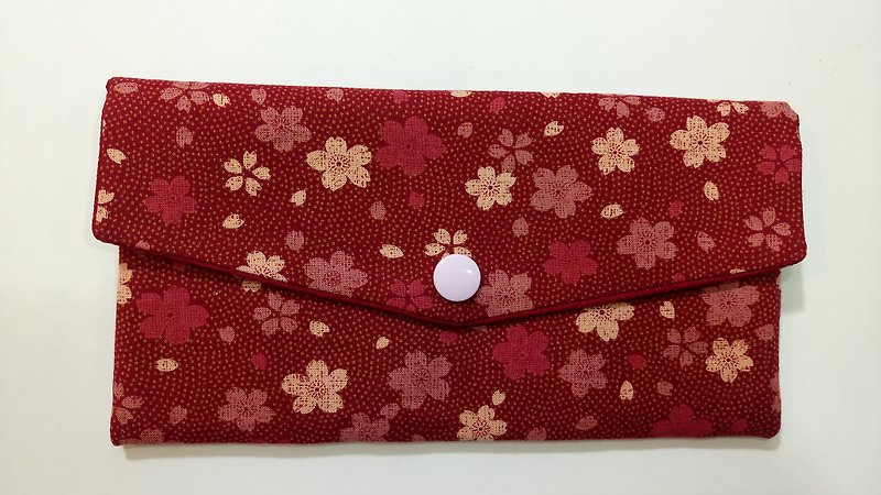 Lucky double red envelope bag / passbook storage bag (05 red cherry) - Wallets - Cotton & Hemp Red