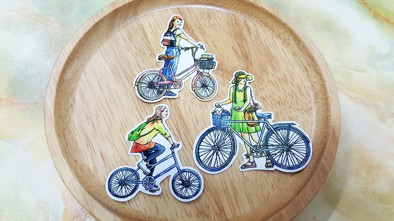 Bonnie 水彩手繪 腳踏車貼紙《單車女孩 》小隻版 - 貼紙 - 紙 多色
