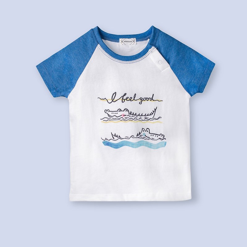 Easy crocodile T-shirt/short T - อื่นๆ - ผ้าฝ้าย/ผ้าลินิน สีน้ำเงิน