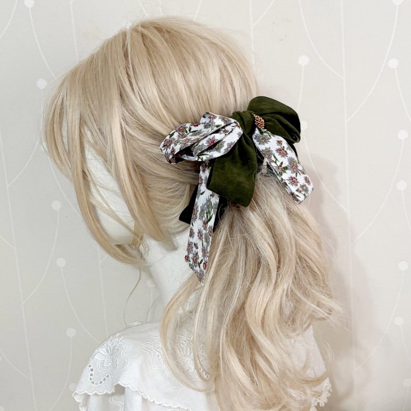 Three-dimensional bow banana clip green scrunchie ponytail clip hair clip intersecting clip side clip hair clip - Hair Accessories - Other Materials Green