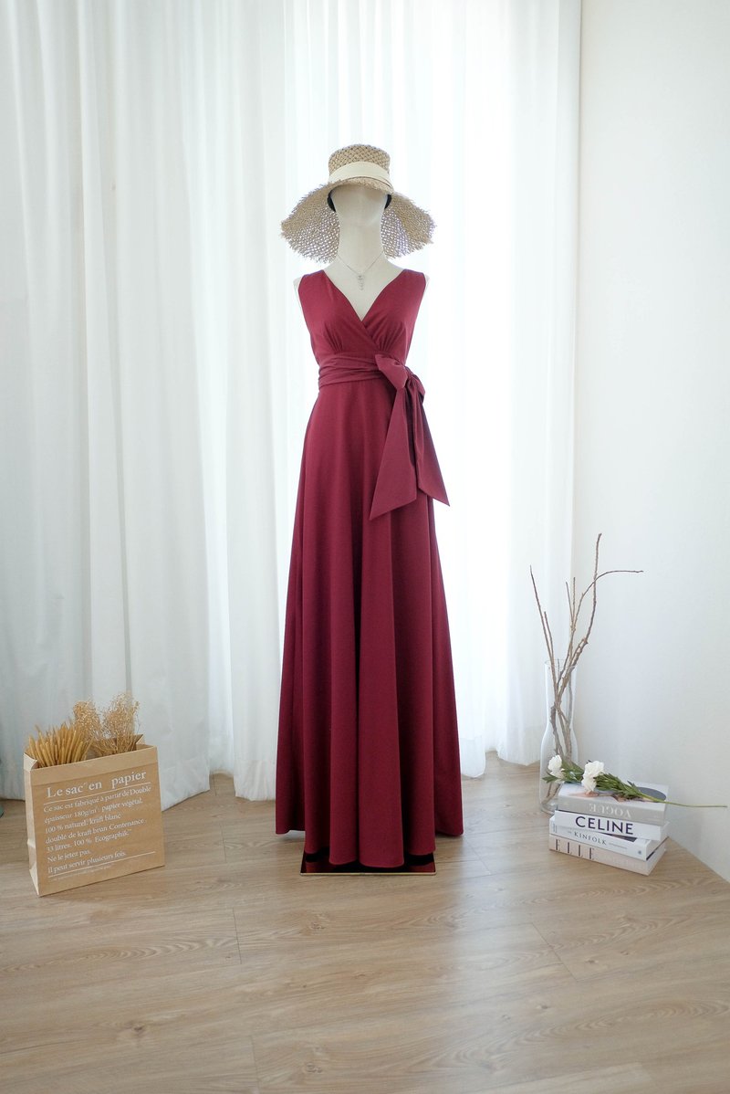 Burgundy dress Maxi bridesmaid dress cocktail prom party vintage dress - 洋裝/連身裙 - 聚酯纖維 紅色