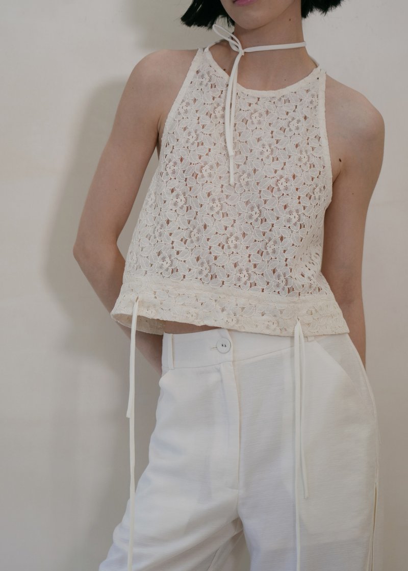 Double strap vest / rice lace - เสื้อกั๊กผู้หญิง - ผ้าฝ้าย/ผ้าลินิน สีเหลือง