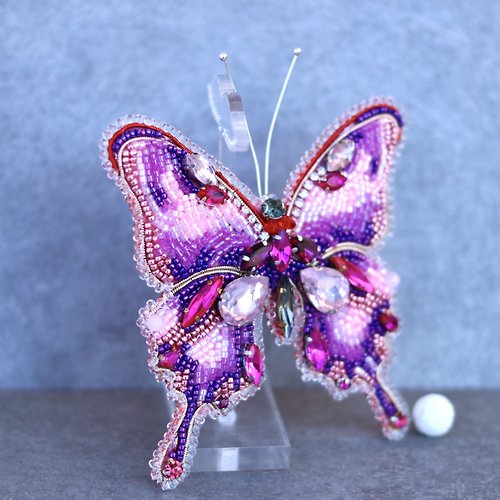 Silver-tone Purple Pink Crystal Rhinestone Brooch Butterfly Brooch