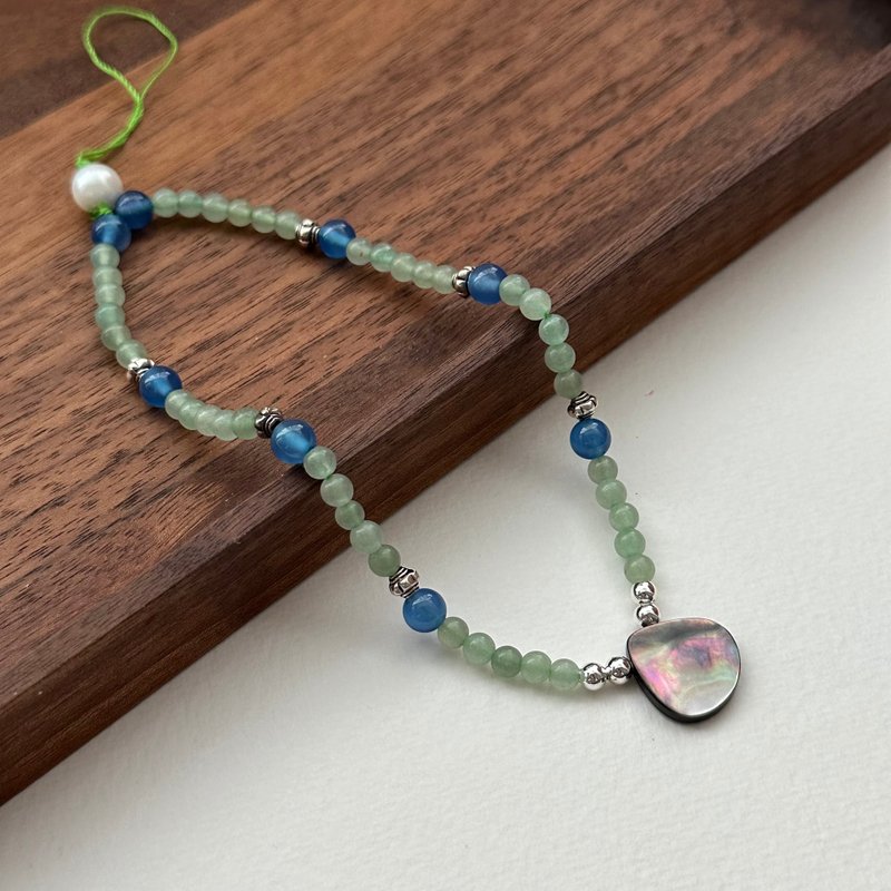 [Mobile phone camera hanging strap] Green aventurine • Blue agate • Pearl • Shell vintage Silver hanging strap - Lanyards & Straps - Semi-Precious Stones Blue