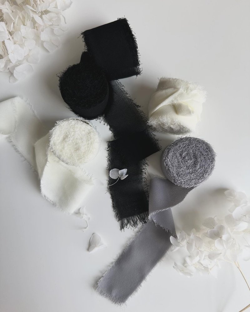 Chiffon ribbon (handmade cut) 25mm, 5M - 其他 - 絲．絹 白色