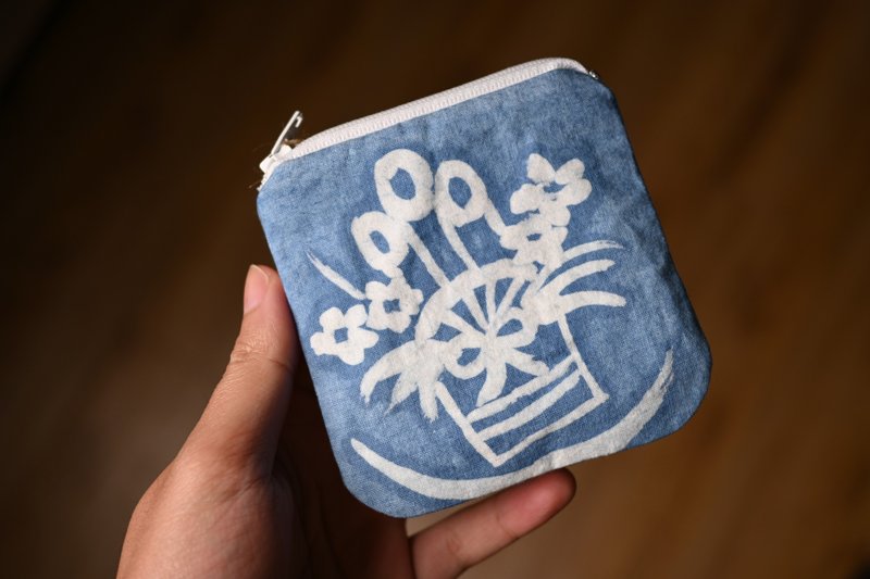 Aizen coin purse/small purse-Kadomatsu - กระเป๋าใส่เหรียญ - ผ้าฝ้าย/ผ้าลินิน สีน้ำเงิน