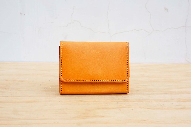 New leather の short clip (customizable lettering) - กระเป๋าใส่เหรียญ - หนังแท้ สีส้ม