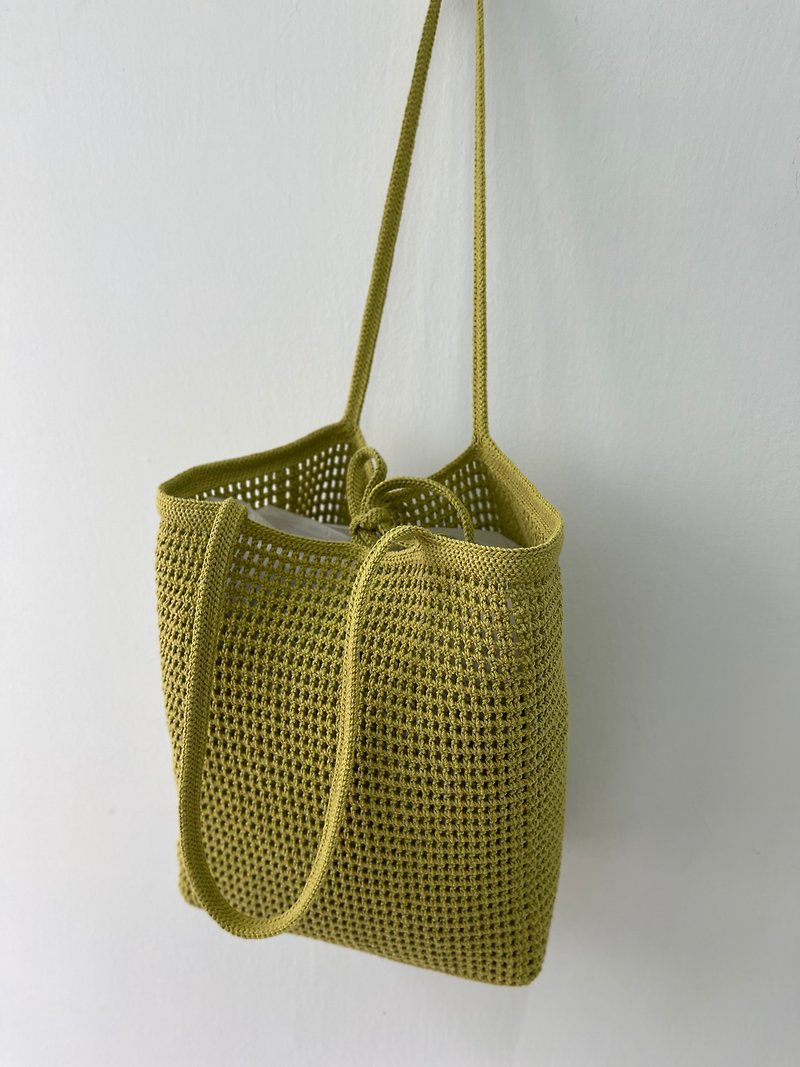 Cotton Grid Woven Bag/Side Shoulder Bag/Cotton Linen Bag - กระเป๋าแมสเซนเจอร์ - ผ้าฝ้าย/ผ้าลินิน สีเขียว