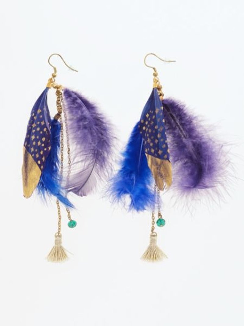 【Pre-order】 ☼ multi-level feather tassel earrings ☼ (three-color) - Earrings & Clip-ons - Other Materials Multicolor