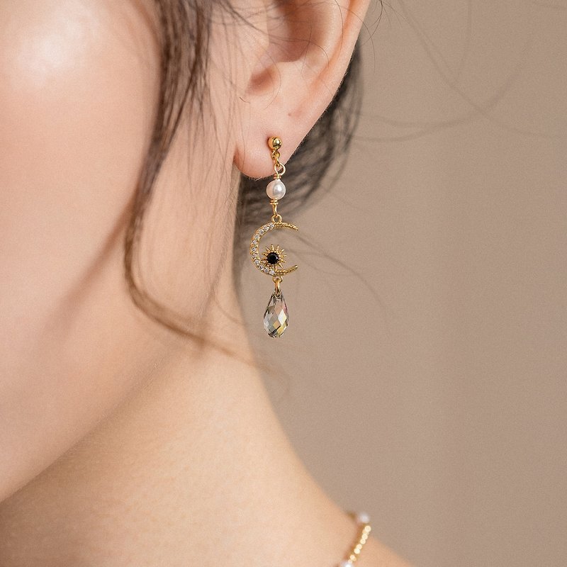 Xia Yue starry sky crystal earrings - ต่างหู - คริสตัล สีทอง