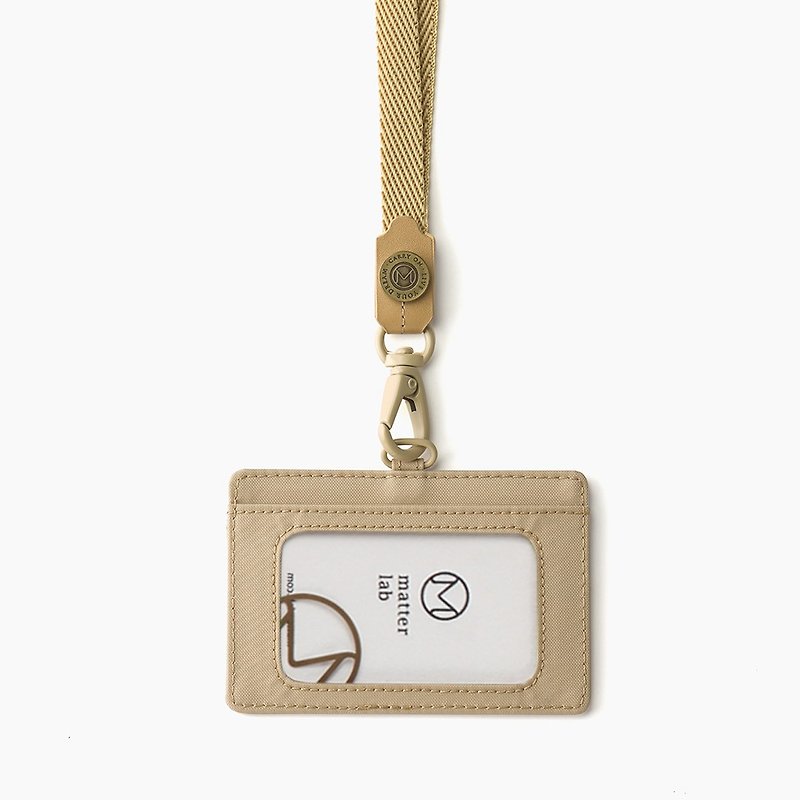 Japan-made buckle double-sided storage LUSTRE horizontal ID holder-desert - ที่ใส่บัตรคล้องคอ - หนังแท้ สีกากี