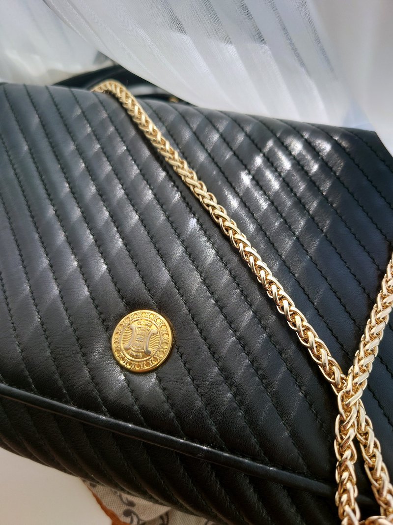 客預留 CELINE 羊皮凱旋門晚宴包手拿包鏈條包斜揹包斜挎包單肩包 - 錢包/皮夾/長短夾 - 真皮 黑色