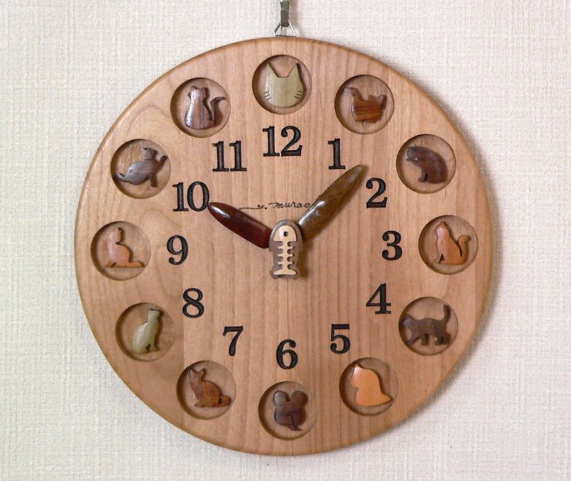 猫時計　25　センチメートル - 時鐘/鬧鐘 - 木頭 白色