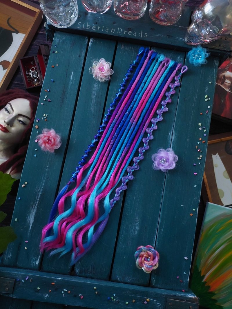 Dark Blue Purple Dreadlocks / Accent crochet smooth dreads with loose wavy ends. - 髮夾/髮圈 - 其他材質 