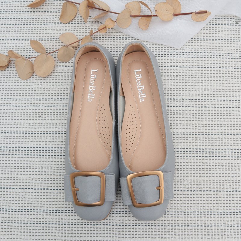 【Flowering】flat leather shoes_blue - Mary Jane Shoes & Ballet Shoes - Genuine Leather Blue