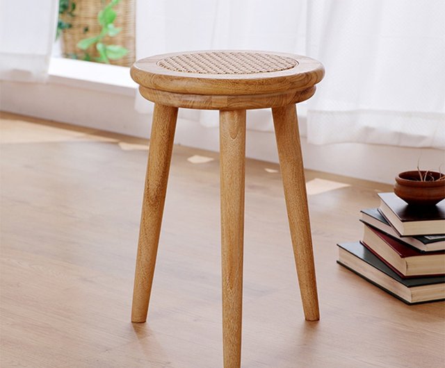 高品質 チーク材 木製無垢材◾️木製フレーム スツール 椅子 飾り台 木製家具 ouRattan】サンフラワー チーク材チークの木ラタン ラウンドスツール