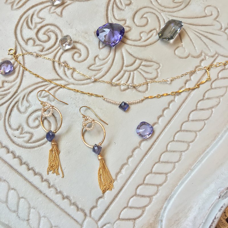 Handmade jewelry zircon and cordierite set - Bracelets - Semi-Precious Stones Purple