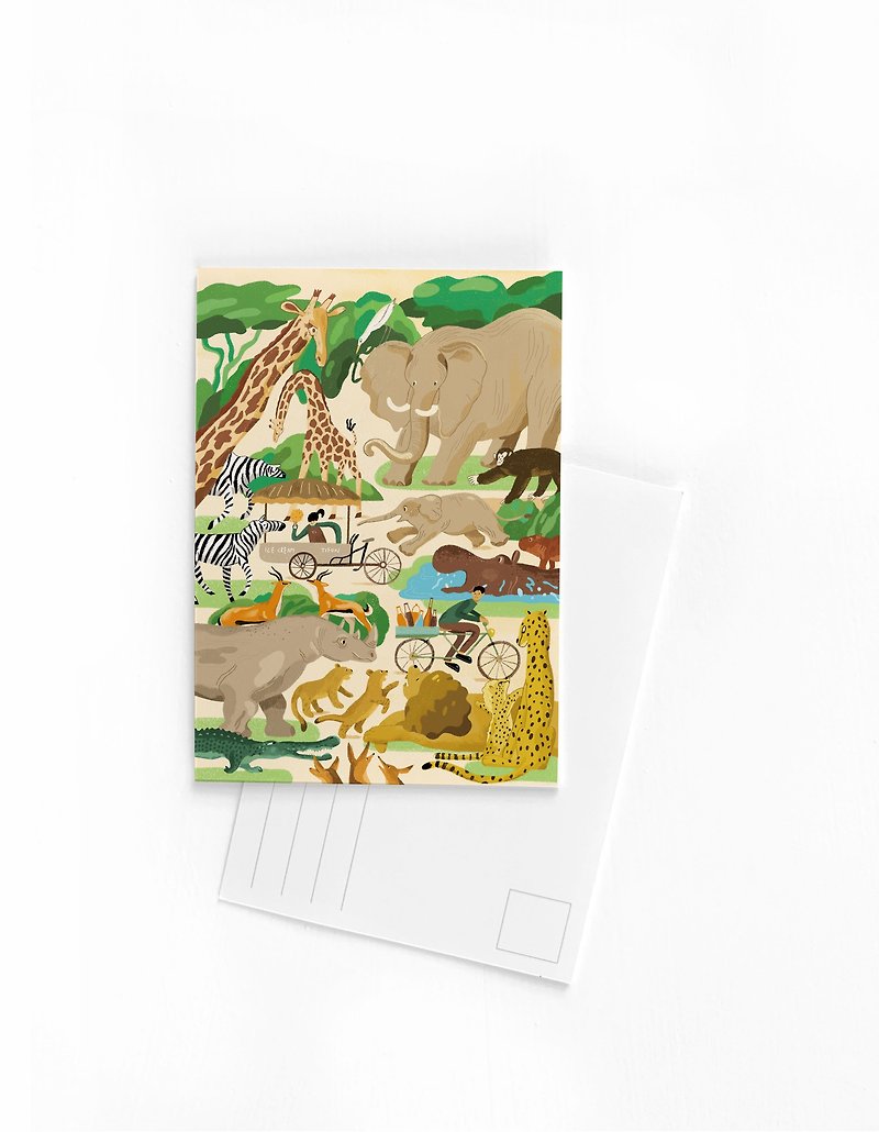 Zoo park illustration postcard - การ์ด/โปสการ์ด - กระดาษ สีกากี