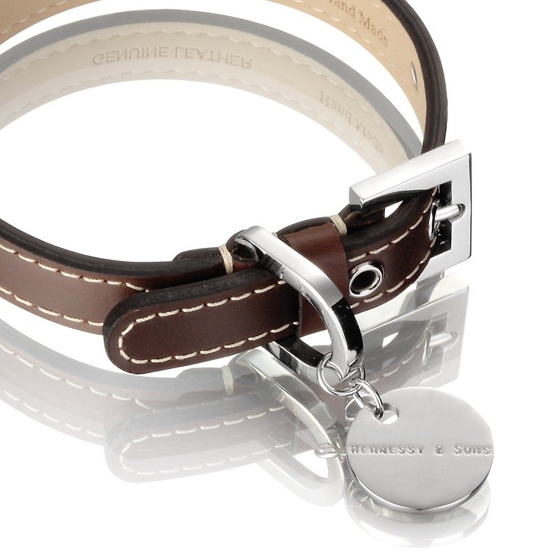H&S Hennessy Father and Son Size M-Chocolate Brown-ROYAL Classic Leather Collar - Collars & Leashes - Genuine Leather Brown