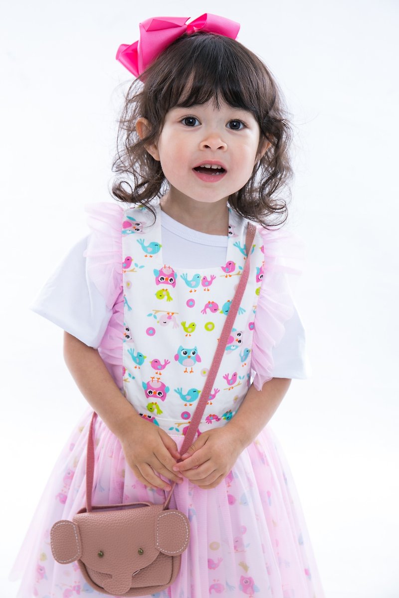 Children's apron overalls painting clothes lace gauze dress dress Owl - Skirts - Cotton & Hemp Pink