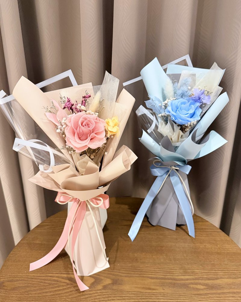 プリザーブドフラワーブーケ 一輪ブーケ バレンタインデーの花束 母の日の花束 七夕の花束 誕生日プレゼント - ドライフラワー・ブーケ - 寄せ植え・花 多色