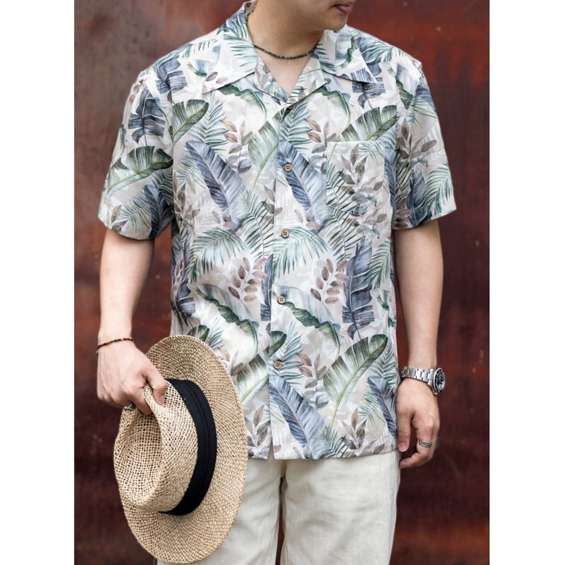 夏威夷襯衫 花卉印花 透氣 親膚舒適 短袖 休閒 Aloha Shirt - 男襯衫/休閒襯衫 - 其他材質 白色