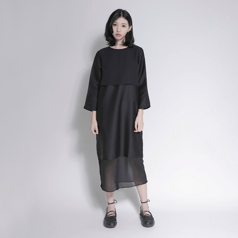 Truth Truth Different Material Splicing Dress _7AF103_ Black - One Piece Dresses - Cotton & Hemp 