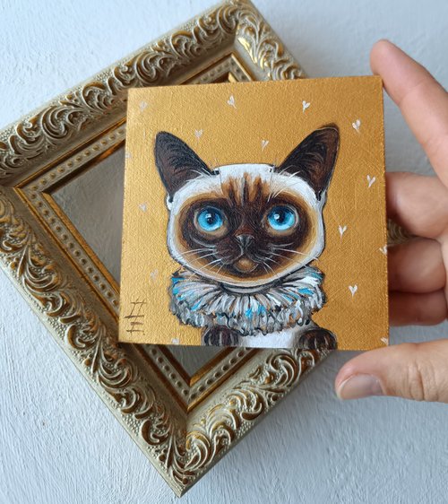 シャム子猫油絵銀箔ポタルキャットアート - ショップ OlesyaArt