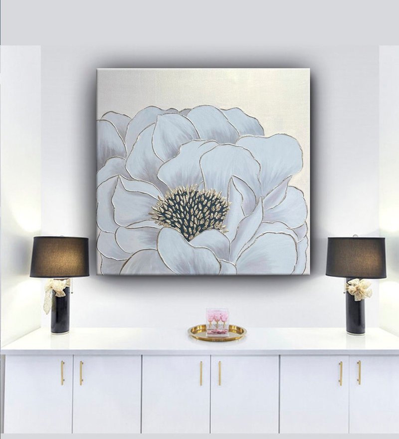Abstract flowers oil painting on canvas - 壁貼/牆壁裝飾 - 棉．麻 白色