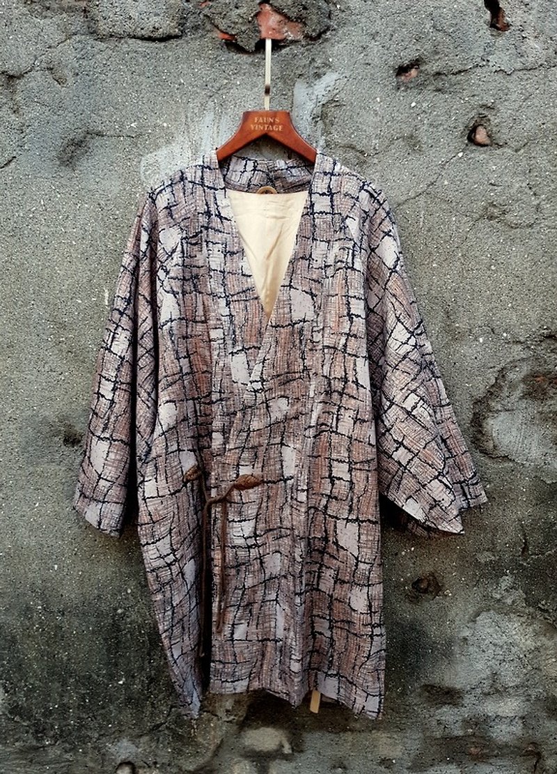 小龜葛葛 - 不規則幾何石紋羽織古董和服外套 - 女大衣/外套 - 聚酯纖維 