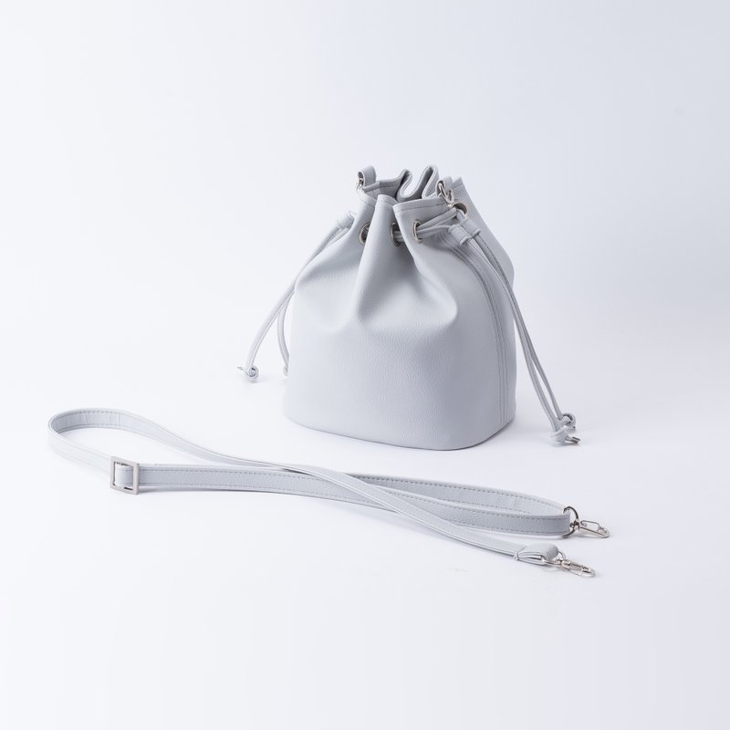 Bucket bag with magnetic buckle crossbody - light gray - Drawstring Bags - Faux Leather Gray