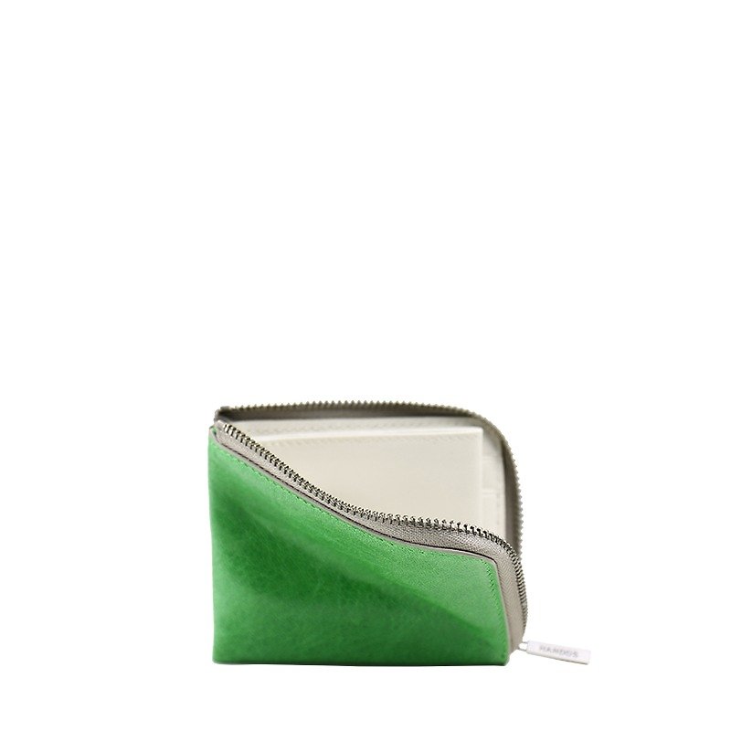 [Two-tone leather short clip] Grass green x beige - กระเป๋าใส่เหรียญ - หนังแท้ สีเขียว