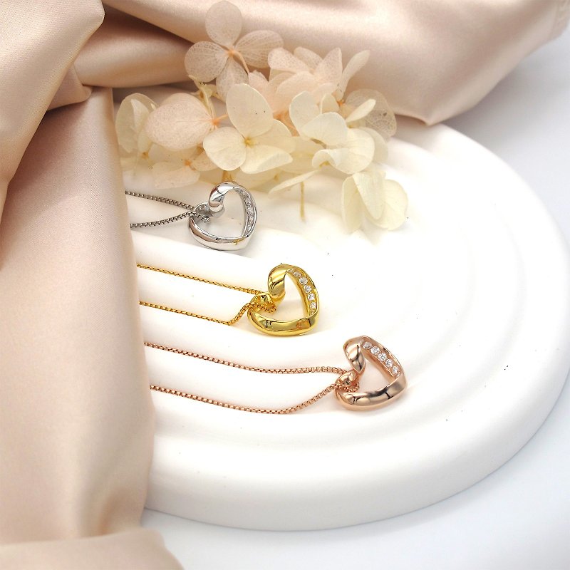 莫桑鑽 | 925 純銀永恆的愛心形鑲 莫桑鑽 項鍊 - 項鍊 - 寶石 金色