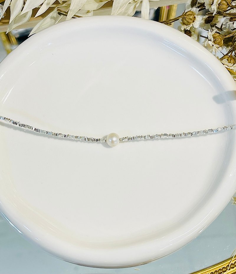High quality starry sparkling broken Silver pearl necklace design natural pearl Silver silver pearl necklace - สร้อยคอ - เงินแท้ สีเงิน
